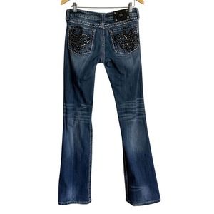 Miss Me Blue Boot Cut Jeans with Black Embellishments